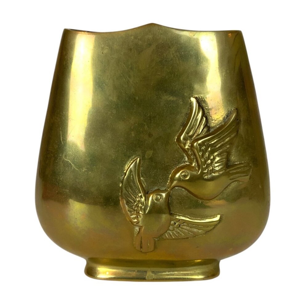 Rosenthal Netter Republic of Korea Solid Brass Vase With Kissing Bird Design